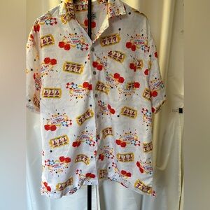 Las Vegas Themed White Casual Button Down Shirt
